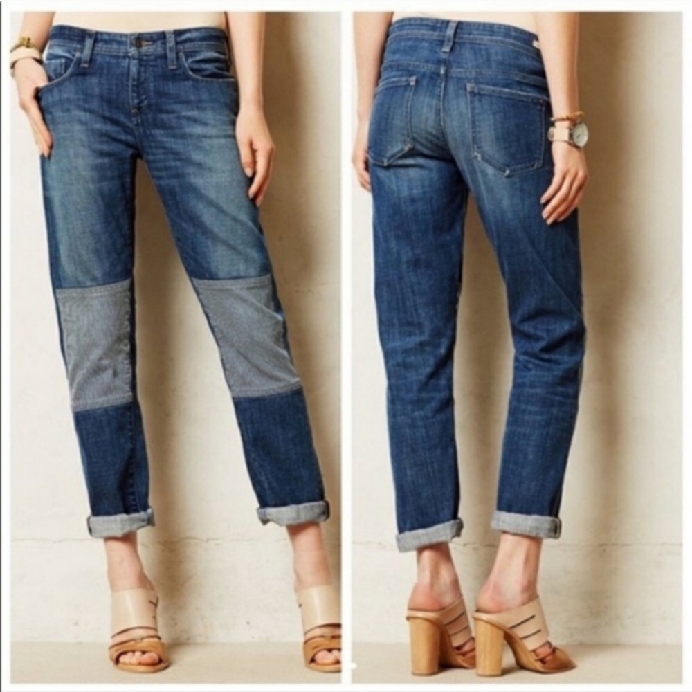 Anthropologie Patchwork Boyfriend Jeans in Two-Tone Blue - Picture 13 of 13